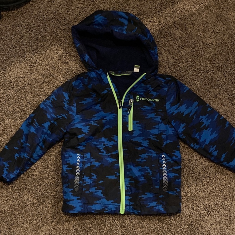 Free Country Blue and Black Patterned Jacket with Hood Size 5/6